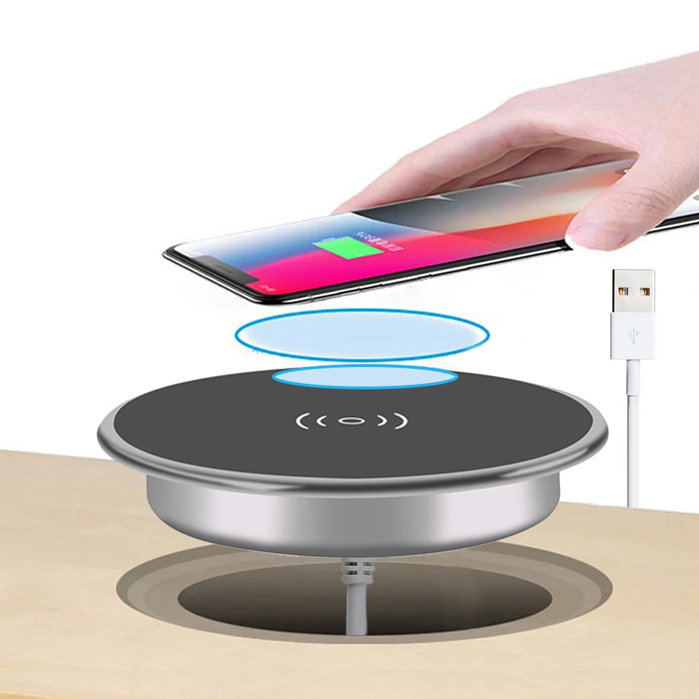 Fast Qi Wireless Charger For iPhone Quick Phone Charger Furniture Office Desk Mounted Embedded Charging Pad for huawei samsung
