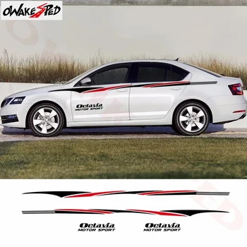 

Racing Sport Styling Auto Both Side Waist Line Decor Stickers Long Stripes Graphics Vinyl Body Decal Sticker For Skoda Octavia