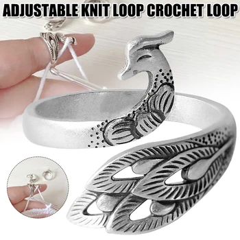 

Adjustable Knitting Loop Crochet Loop Knitting Accessories Peacock Shape Ring Finger Decoration LXH