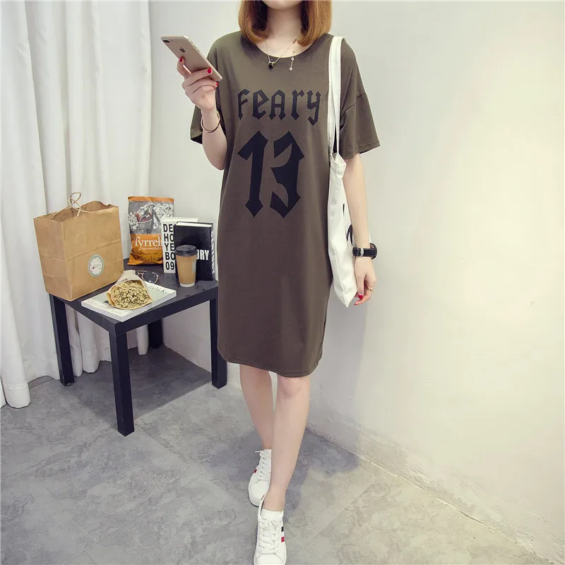 

Large Size Dress Summer Plus-sized Womenswear Mm2019 New Style College Korean-style Loose Fashion Mid-length Students in Skirt F