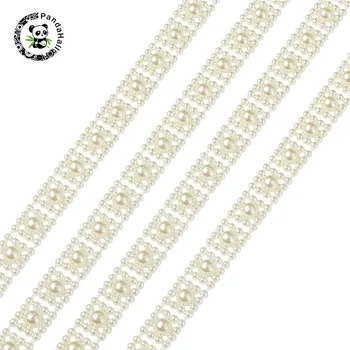 

pandahall 1 Bag ABS Plastic Imitation Pearl Ribbon Trimming for Wedding Decoration Accessroies Stringing Materials Beige 10x3.7m