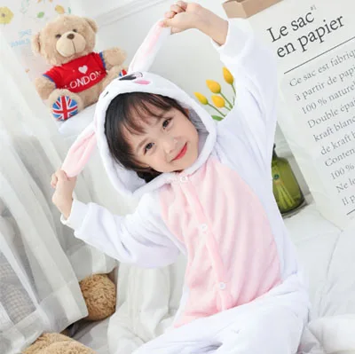 Onesie/Детские пижамы кигуруми с единорогом; зимняя Пижама с рисунком панды из аниме «Единорог»; Фланелевая Пижама для мальчиков и девочек; Пижама с капюшоном для костюмированной вечеринки - Цвет: Pink Rabbit