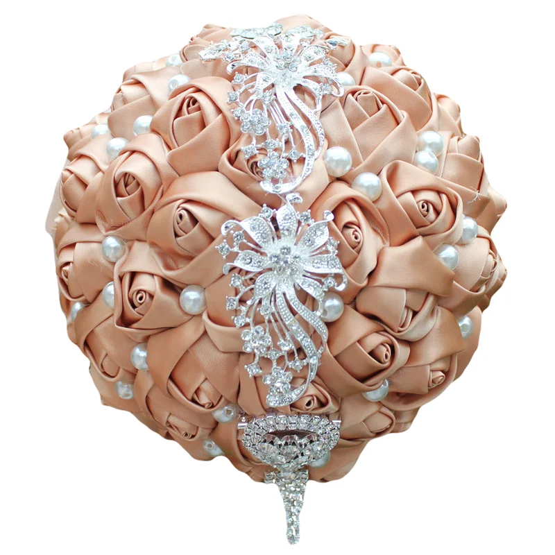 18cm khaki WifeLai-Свадебный букет невесты, атласная лента, держащая цветы, кисточки, бриллианты, королевские синие свадебные букеты невесты W229 - Цвет: 18cm khaki