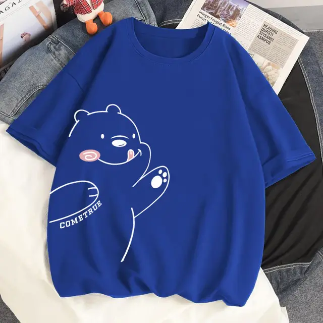 New Loose Large Size Spring And Summer Short-Sleeved Printed T-Shirt Female Students Korean Version Of The Wild blue