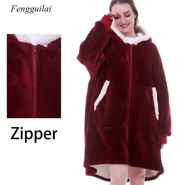

Oversized Hoodie Blanket with Sleeves Sweatshirt Plaid Winter Fleece Hoody Women Pocket Female Hooded Sweat Oversize Femme