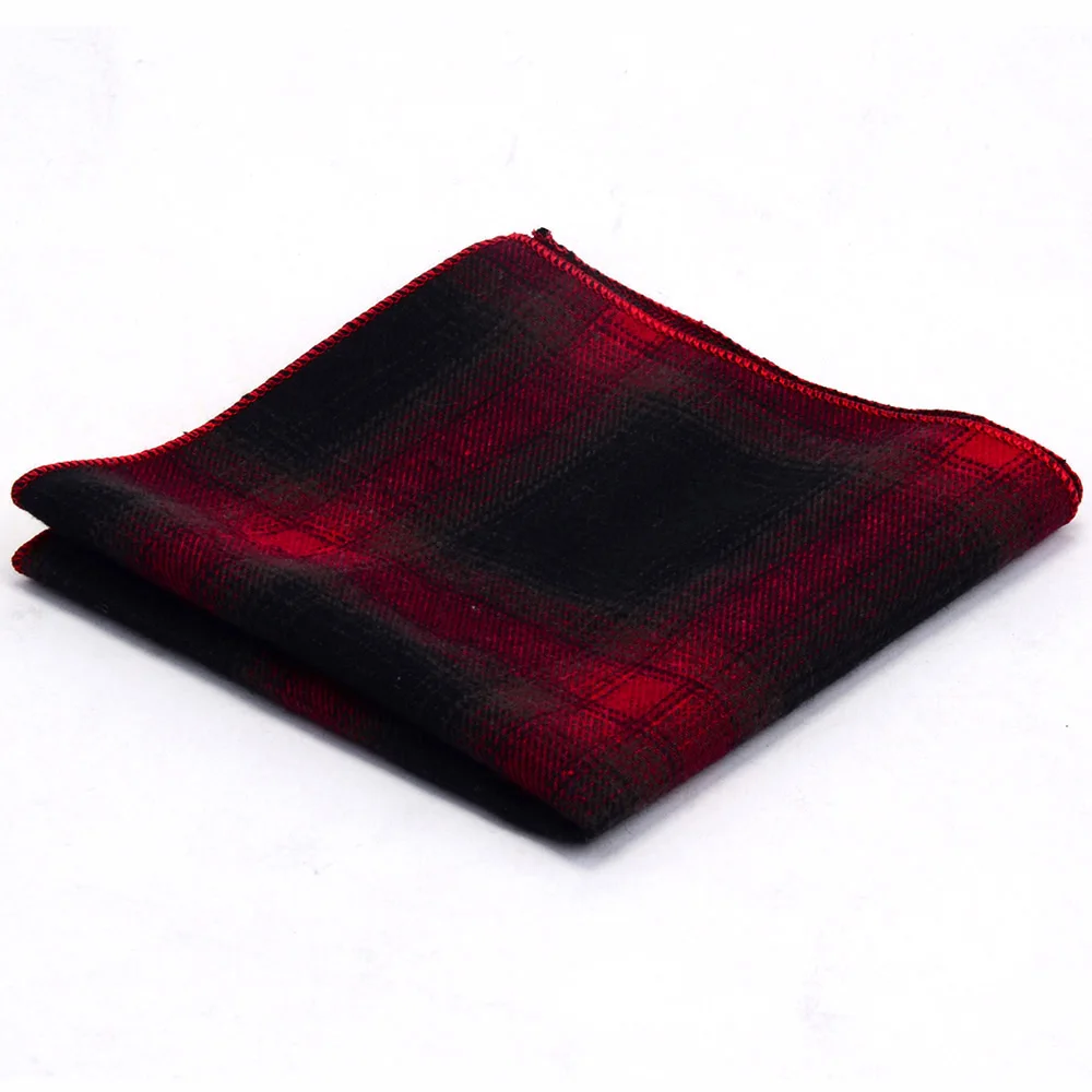 Ricnais Cotton Checkered Pocket Square Plaid Men Handkerchief Casual Men\'s Suit Accessories 25*25 cm Red Green Hanky  For Party