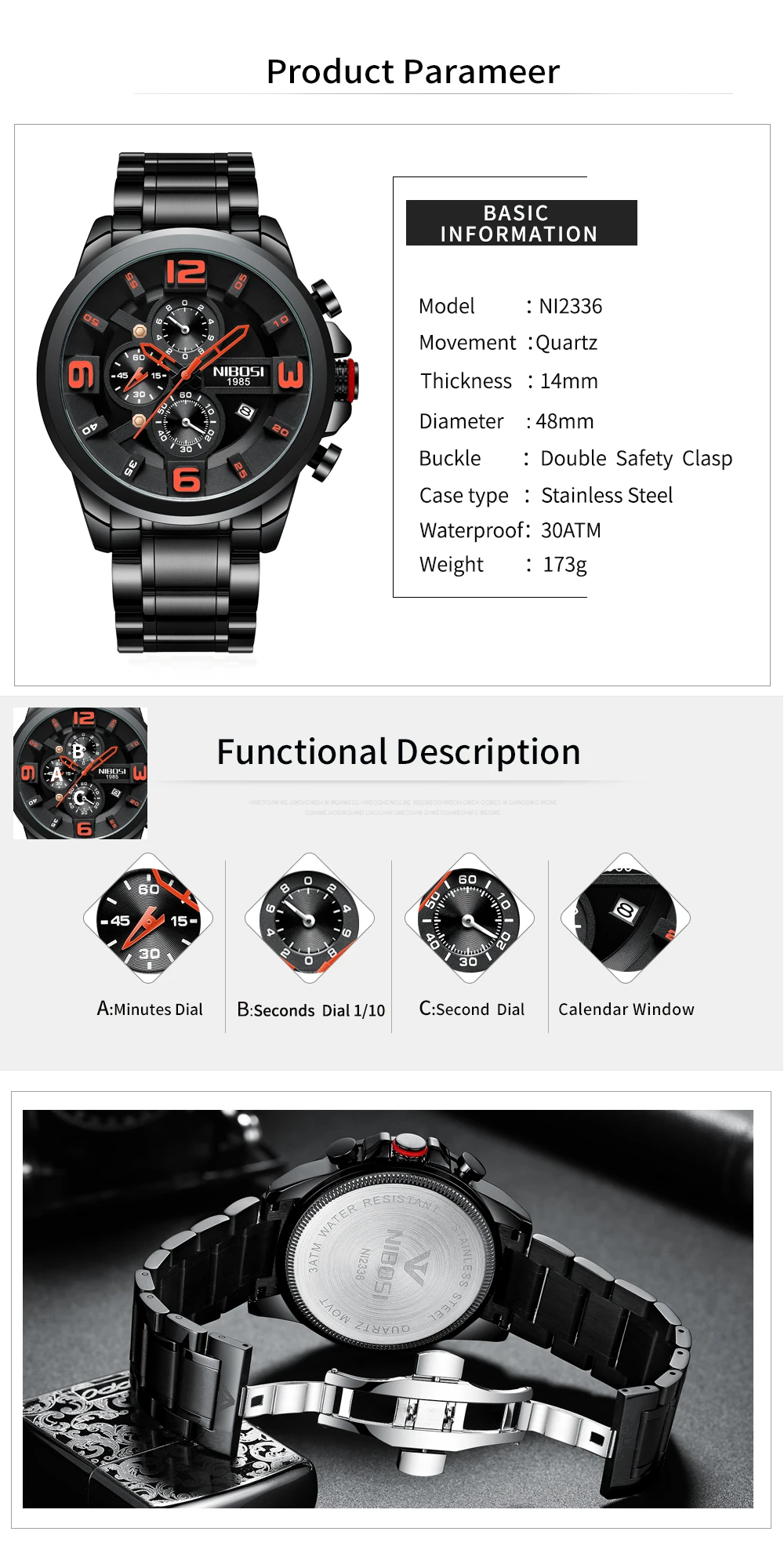 NIBOSI Fashion Mens Watches Top Brand Luxury Big Dial Sport Watch Full Steel Waterproof Business Digital Clock Relogio Masculino