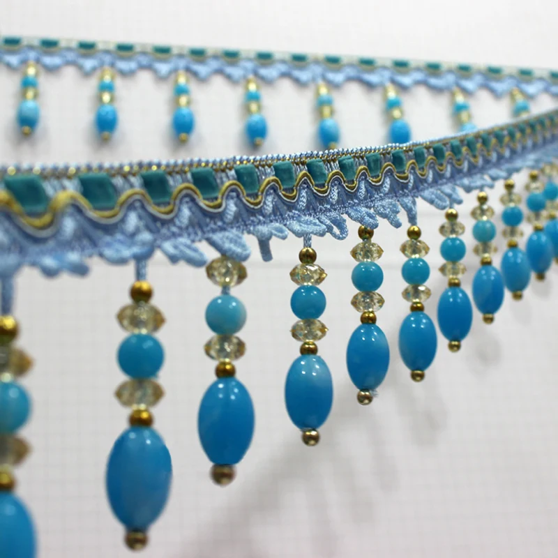 1M Crystal Pendant Beaded Lace Trim Tassel Fringe DIY Stage Home Curtain Decor Accessories Upholstery Party Hanging Ring Cords