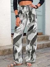 

Printing Hight Elastic Waist Pant Spring Summer Wide Leg Pants Kaftan Women's Trousers Casual Pantalon Palazzo Female Drawstring