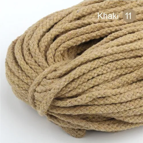11 Khaki 5 мм хлопковый шнур, экологичный витой канат, высокопрочная нить, сделай сам, текстиль, ремесло, тканая веревка, украшение для дома, Touw, 5 ярдов/партия - Цвет: 11 Khaki