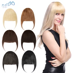 SEGO 25g Neat Front Fringe Clip In Human Hair Bangs Remy Hair Extensions Sweeping Side Blunt Bang Natural Hairpieces 8 colors