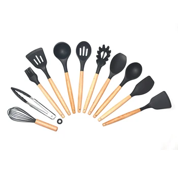 

11Pcs/set Silicone Kitchen Utensil Set Non-stick Silicone Cooking Tools Kitchenwares with Wooden Handle Cooking Tool Sets TB