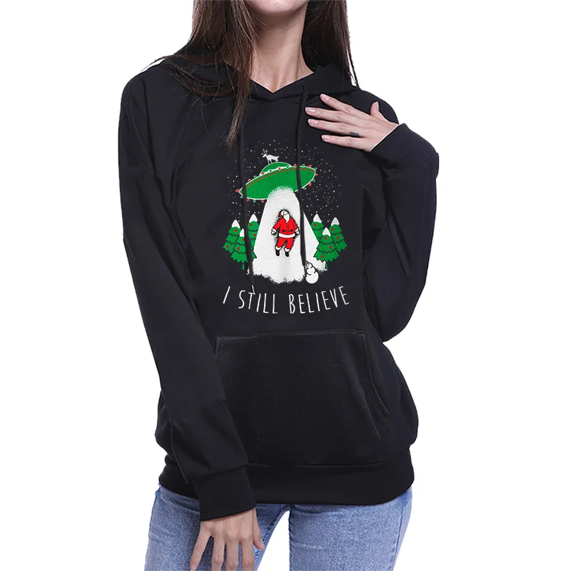 

Christmas I STILL BELIEVE Hoodie Harajuku Women Autumn Winter Full Sleeve Pullover Female Xmas Hooded Sweatshirt