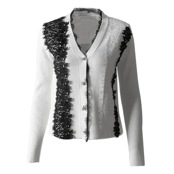 

DEAT 2020 Autumn New Fashion Trend Clothing Color Matching Delicate Lace Knit Cardigan Sweater Coat WI155
