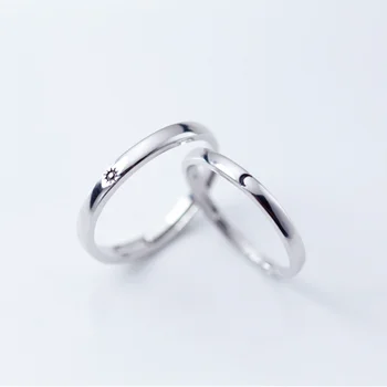 YIZIZAI Simple Opening Sun Moon Ring Minimalist Silver Color Sun Moon Adjustable Ring For Men Women Couple Engagement Jewelry