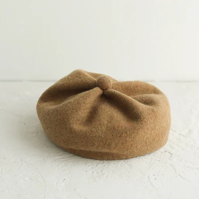 Khaki Женские зимние шерстяные однотонные береты, модные брендовые женские береты-кепки, женские теплые шапки - Цвет: Khaki