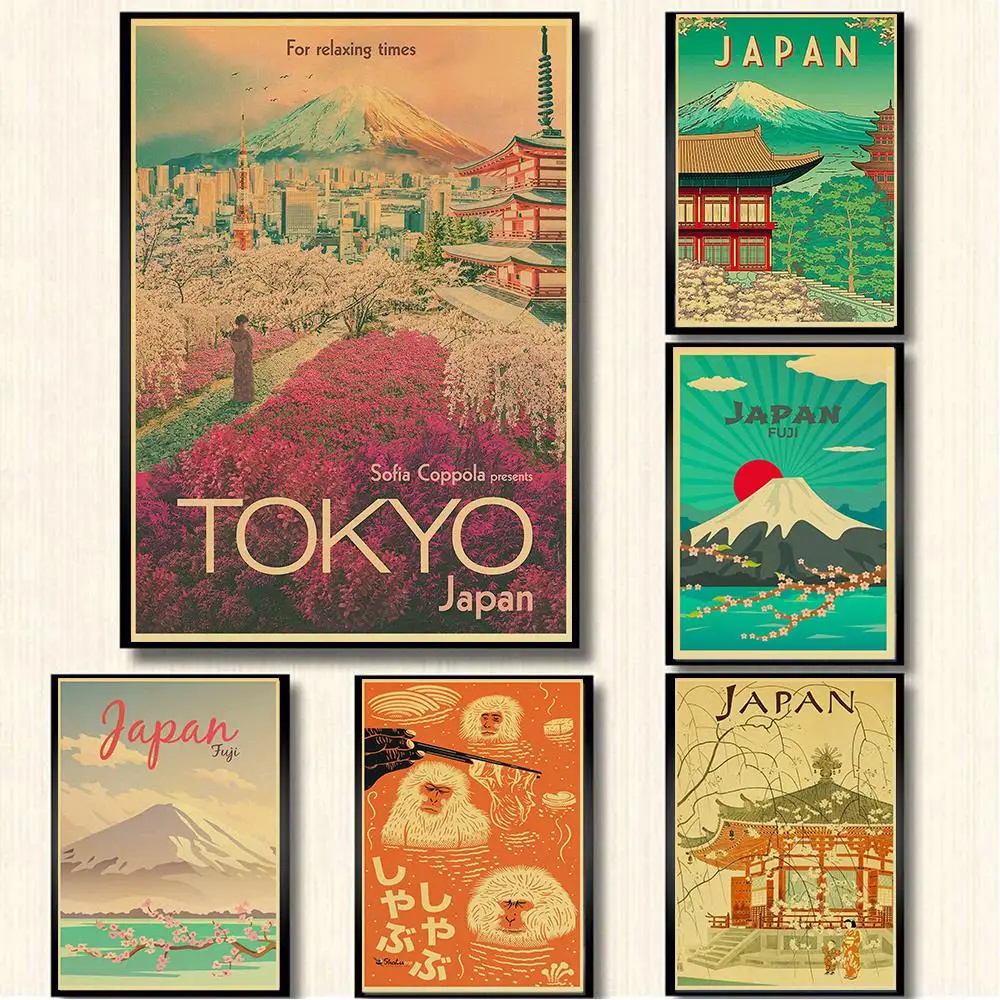 Visit Japan Tokyo Travel Canvas Paintings Vintage Wall Pictures Kraft Posters Coated Wall Stickers Home/Bar Decoration