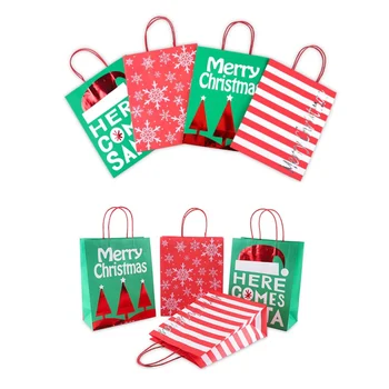 

12Pcs Christmas Gift Paper Bags New Year Portable Biscuits Gift Goodies Holders Tote Bags Containers For Xmas Party Home Bakery