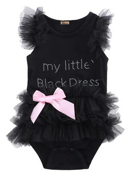 

Hot Newborn Baby Girls Bodysuits Fashion Embroidered Lace My Little Black Dress Letter infant Bodysuit