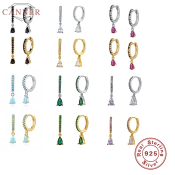 

CANNER 925 Sterling Silver Hoop Earrings For Women Colorful Zircon Earring Hoops Drop Turquoise Earings Luxury Jewelry Pendiente