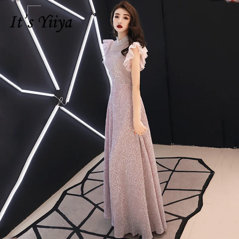

Evening Dresses High Collar It's Yiiya R234 Crystal Shining Long Formal Dress Women Elegant Sleeveless Pleart Robe De Soiree