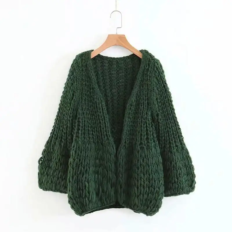 

Women Fashion Autumn Winter Puff Sleeve Cardigans V-Neck Wool Sweaters Coat Solid Casual Open Stitch Knitted Coat