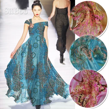 

Yellow blue red stripe floral print 100% natural silk chiffon fabric for beach dress pure silk tissu tecidos stoffen 6mm SP4997