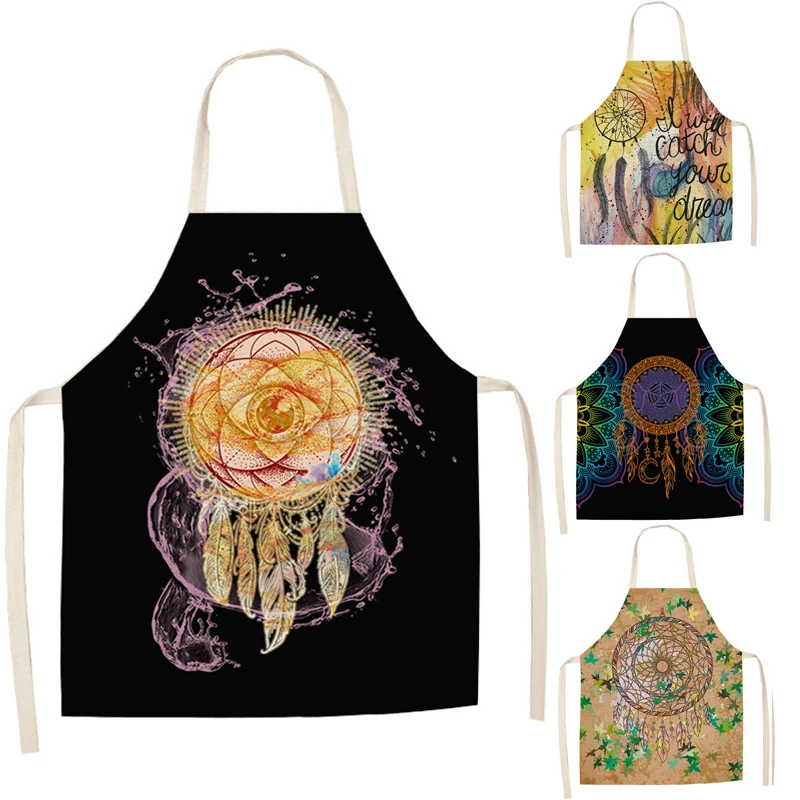 

Dreamcatcher Printed Kitchen Aprons for Women Home Cooking Baking Waist Bib Pinafore Cotton Linen Apron