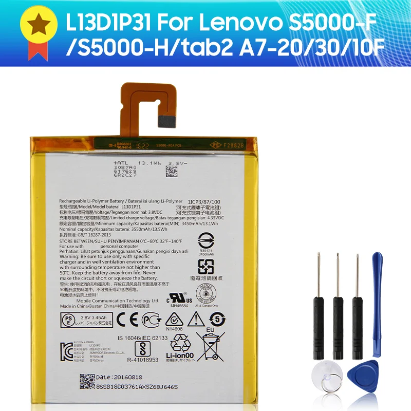 

Original Replacement Battery L13D1P31 For Lenovo S5000-F/S5000-H/tab2 A7-20/30/10F 3450mAh +tools