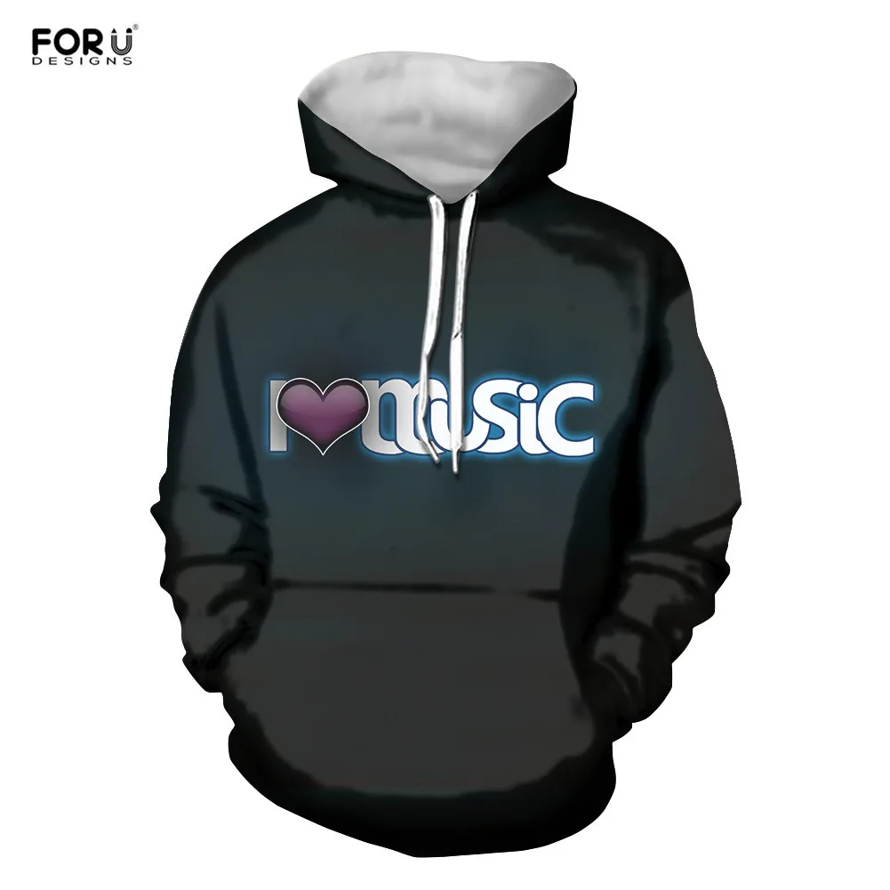 FORUDESIGNS I Love Music черные толстовки для женщин с длинным рукавом модные толстовки спортивный костюм Повседневная зимняя одежда мужская Толстовка