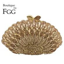 Бутик De FGG элегантная Золотая павлина Женская вечерняя сумка-клатч со стразами сумочки-косметички свадебный ужин кошелек с ромбовидными кристаллами и ручками