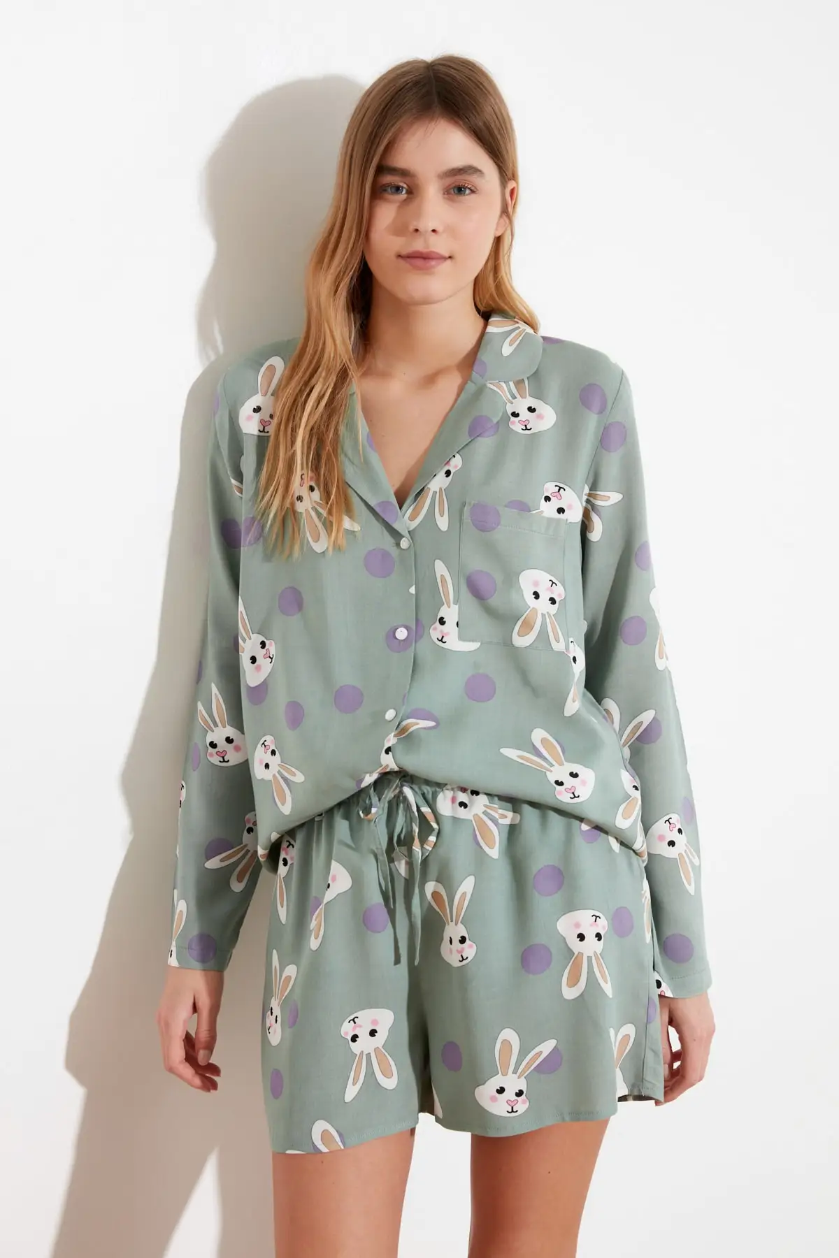 Trendyol Rabbit Printed Woven Pajamas set THMSS21PT0302 cotton loungewear