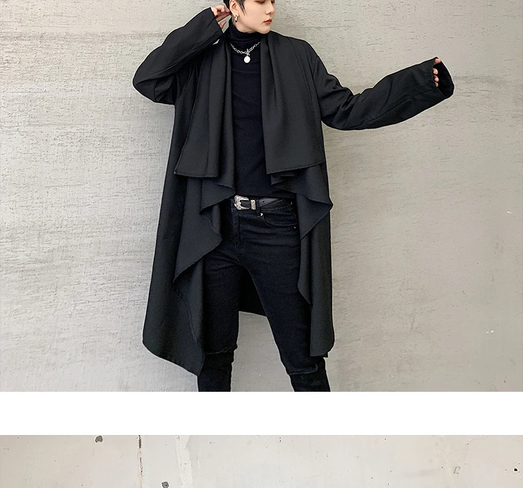 В стиле «хип-хоп», длинный плащ для мужчин в Корейском стиле Модные широкий воротник кардиган мужской винтажный, готический, в стиле панк длинная куртка пальто