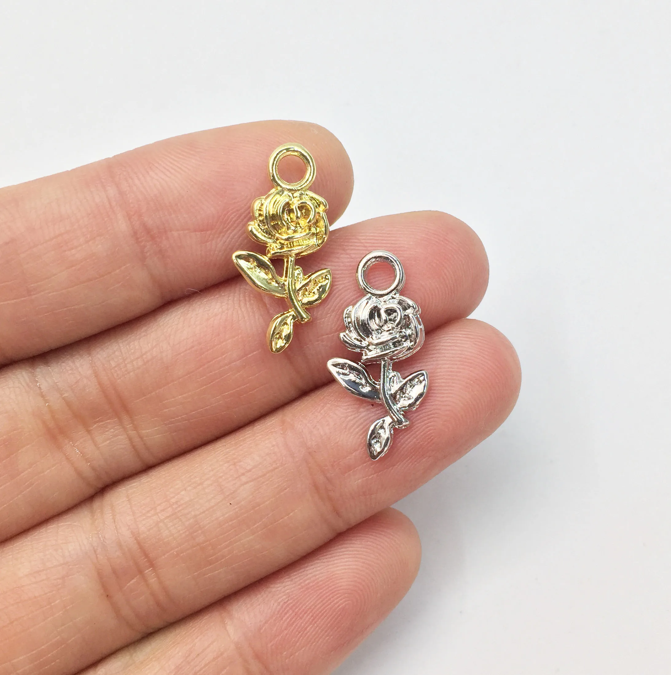 

Eruifa 20pcs 10*16mm Hot sell Rose Flower Charms Pendant necklace,earring jewelry DIY handmade Gold Lead/Nickle Free