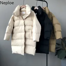 Neploe/винтажное простое зимнее хлопковое пальто для женщин, стоячий воротник, макси-парки, свободная повседневная плиссированная куртка с длинными рукавами Wild 46871