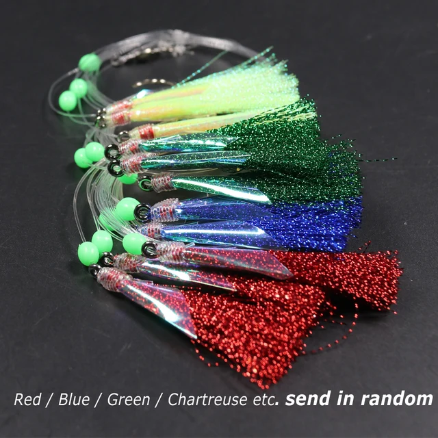 Funadoku Sabiki Drop Fishing Rig With Holographic Flasher - 4-Hook Keimura Set For Short Rods
