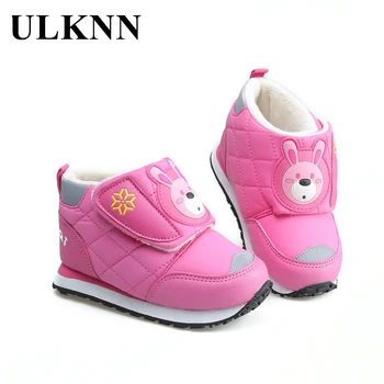 

ULKNN Student's Boots Winter Shoes For Children Kid's Snow Boots Girls Pink Rabbit Cartoon Thicken Warm Waterproof Durable Plush