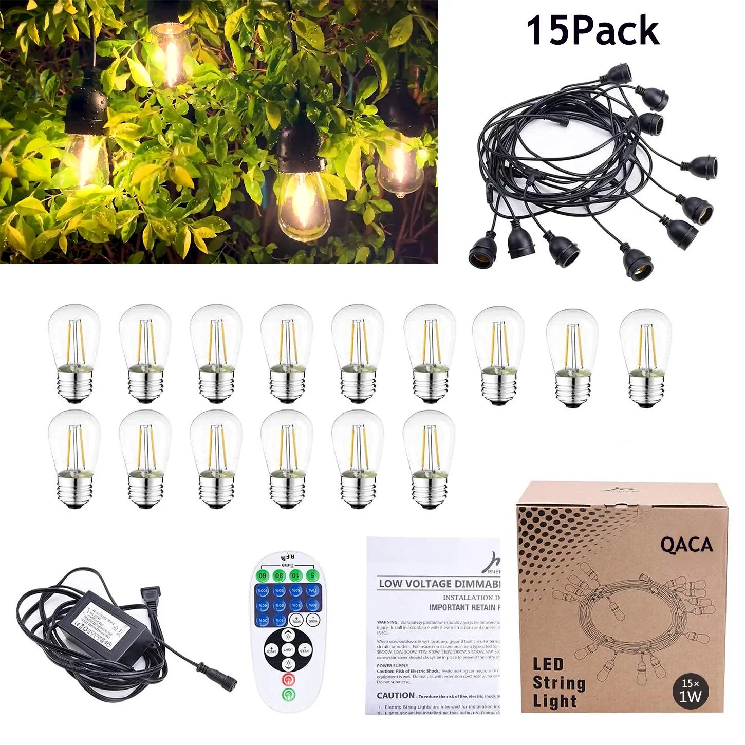 Christmas LED Outdoor String Lights 15Pcs Bulbs & LED Driver & Dimmer