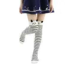 Новые модные повседневные Полосатые Гольфы выше колена для женщин и девочек, 11 цветов, пара носков(2 шт.), носки с героями мультфильмов