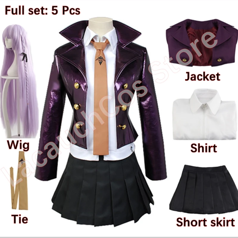 LacauchCos аниме Danganronpa Kyoko Kirigiri Косплей Костюм Платье с женским париком на Хэллоуин