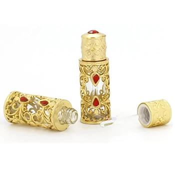 

1PC Perfume Bottles 3mL Arabian Style Antiqued Metal Arabian Style Essential Oil Refillable Bottles with Alloy Dropper