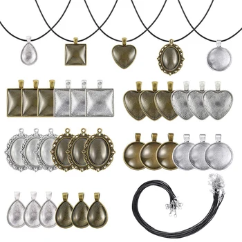 

75 Pieces Pendant Trays Set Including 30 Pieces 5 Styles Pendant Trays, 30 Pieces Bright Glass Cabochon e Tiles, 15 Pieces Bl