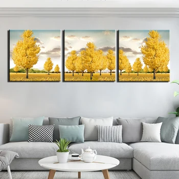 

3 Pieces HD Print Autumn Yellow Tree Canvas Art Modular Prints Posters Home Decor Wall Art Pictures Painting