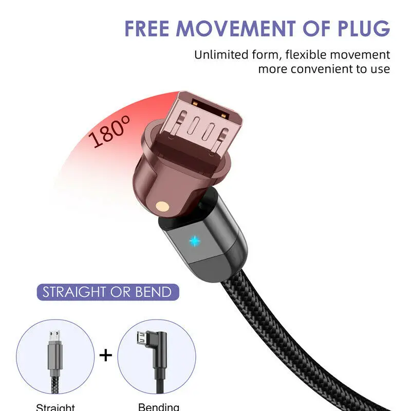 USLION 180 градусов вращения 3A быстрое зарядное устройство кабель Micro USB QC3.0 изменение