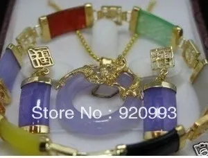 

free P&P*******Real Multi-color jade dragon pendant necklace bracelet earring set