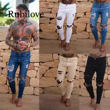 Новые мужские джинсы, модные обтягивающие штаны-карандаш стрейч из денима, потертые рваные байкерские облегающие джинсы, размер 28-36