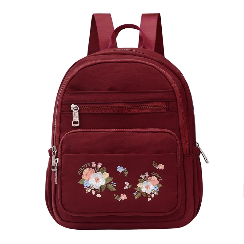 

2020 New Brand Women Backpacks Flower Embroidery Waterproof Nylon Travel Knapsack Casual Student School Bags for Teenage Girls