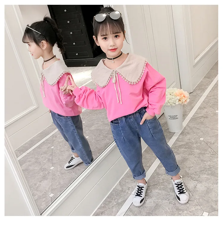 Повседневные джинсы для девочек весенняя одежда года новые стильные свободные штаны в западном стиле в Корейском стиле для больших мальчиков детская одежда, шаровары
