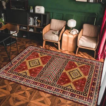 

Fashion Persian European Geometric Ethnic Style Retro Red Living Room Bedroom Bedside Carpet Floor Mat Customization