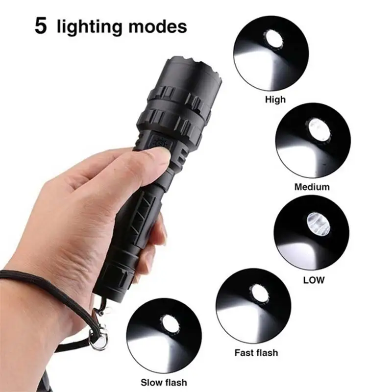 Lanterna Tática Tocha Poderosa Usb Recarregável Lâmpada l2 Caça Luz 5 Modos c8 Lanternas Escopos Led 4 Led lanterna tática tocha poderosa usb recarregável